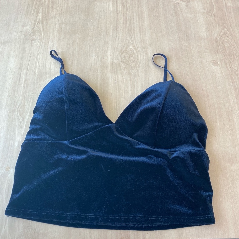 Corset Style Black Velvet Crop Top Size M